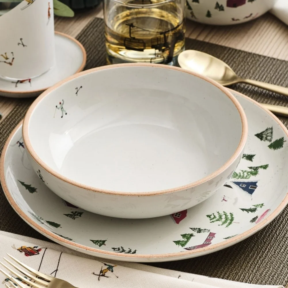 West Elm St. Jude Holiday Skier Stoneware Pasta Bowl *Single Bowl*